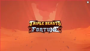 Tampilan visual slot Triple Beasts of Fortune dengan latar belakang ngarai dan simbol hewan prasejarah.